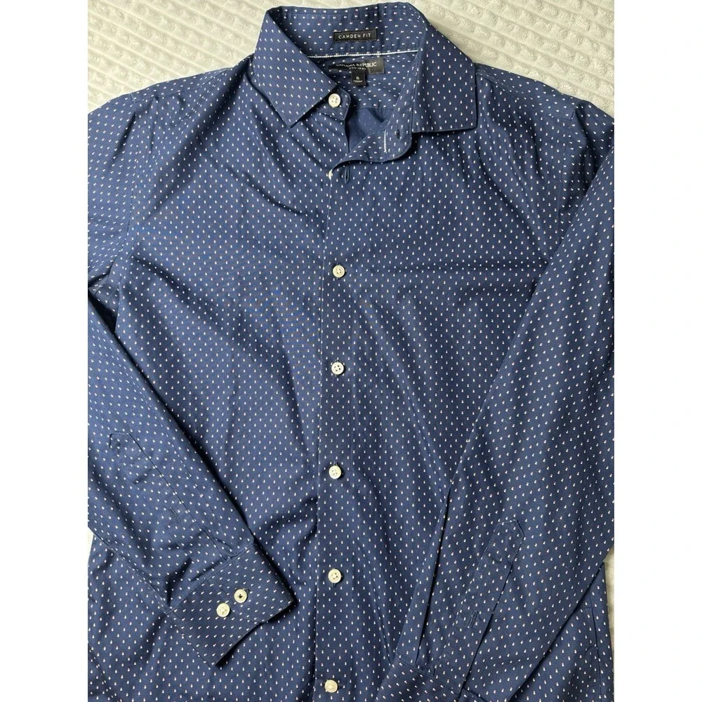 Banana Republic Men's Shirt Blue White Check Long Sleeve‎ Camden Fit Small